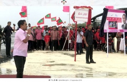 President Yameen speaking at the ceremony held to ingurate Kulhudhuffushi Airport. PHOTO: PRESIDENT OFFICE
