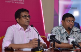 PPM parliamentary group leader Ahmed Nihan speaks to the press about the Presidential Election 2018. PHOTO/MIHAARU