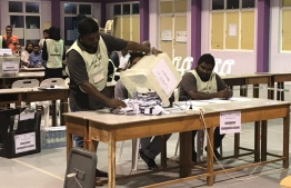 September 23, 2018: Election officials count the ballots after voting ends in the Presidential Election 2018. PHOTO/MIHAARU