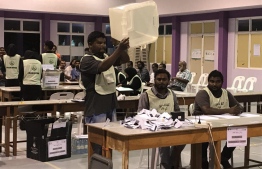 September 23, 2018: Election officials count the ballots after voting ends in the Presidential Election 2018. PHOTO/MIHAARU