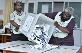 September 23, 2018: Election officials count the ballots after voting ends in the Presidential Election 2018. PHOTO/MIHAARU