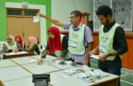 September 23, 2018: Election officials count the ballots after voting ends in the Presidential Election 2018. PHOTO/MIHAARU