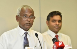 President-Elect Ibrahim Mohamed Solih holds a press conference on 12:00 am on Monday, after the announcement of the preliminary results of the presidential elections 2018. PHOTO: HUSSEIN WAHEED / MIHAARU