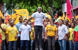 Ibrahim Mohamed Solih during an opposition parade after ending his presidential campaign ahead of the Election 2018. PHOTO: NISHAN ALI/MIHAARU 