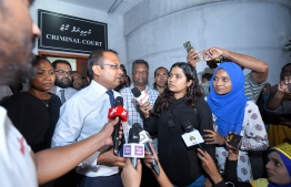 Kinbidhoo MP Abdulla Riyaz speaks to the press after the Criminal Court releases him from detention. PHOTO: HUSSAIN WAHEED/MIHAARU