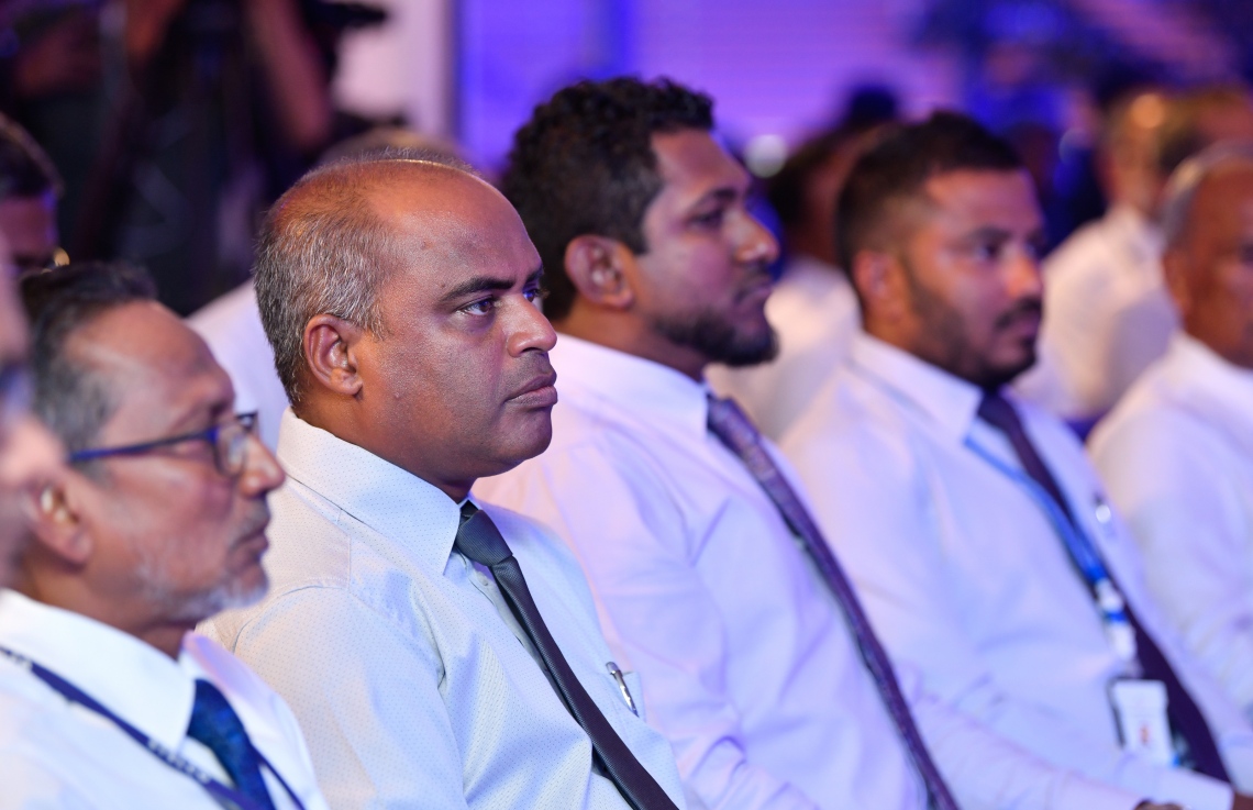 މާލެ: ސެޕްޓެމްބަރު 29، 2018- ސްޓެލްކޯގެ އަހަރީ އާންމު ޖަލްސާގައި އެމްއޭސީއެލްގެ މެނޭޖިން ޑިރެކްޓަރު އާދިލް މޫސާ ބައިވެރިވެވަޑައިގަންނަވަނީ---ފޮޓޯ: ހުސައިން ވަހީދު/މިހާރު