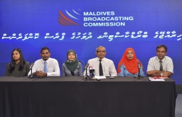 Members of Maldives Broadcasting Commission speaks at press conference held to mark the National Broadcasting Day 2018. PHOTO: AHMED NISHAATH/MIHAARU