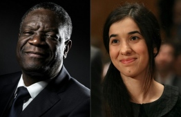 (COMBO) This combination created on October 5, 2018 of file pictures shows Congolese gynecologist Denis Mukwege (October 24, 2016 in Paris) and Nadia Murad, public advocate for the Yazidi community in Iraq and survivor of sexual enslavement by the Islamic State jihadists (June 21, 2016 in Washington, DC). Congolese doctor Denis Mukwege and Yazidi rape victim Nadia Murad won the 2018 Nobel Peace Prize on October 5, 2018 for their work in fighting sexual violence in conflicts around the world.
JOEL SAGET, MARK WILSON / AFP / GETTY IMAGES NORTH AMERICA