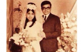A well-known portait taken at Maumoon and Nasreena's quintessentially 60's wedding. PHOTO: A MAN FOR ALL ISLANDS, A BIOGRAPHY OF MAUMOON ABDUL GAYOOM / MIHAARU