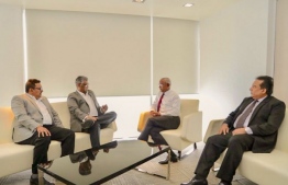 President-Elect Ibrahim Mohamed Solih meeting with the special envoy from President Sirisena. PHOTO: MIHAARU