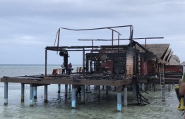 Aftermath of the fire in Hudhuranfushi. PHOTO: MNDF
