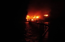 The fire in Hudhuranfushi. PHOTO: MNDF