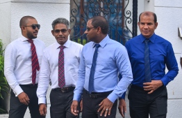 L-R: Maduvvari MP Mohamed Ameeth, Thulusdhoo MP Mohamed Waheed Ibrahim, Villingili MP Saud Hussain, Dhidhdhoo MP Abdul Latheef Mohamed, outside the Supreme Court after their reinstatement to parliament. PHOTO: HUSSAIN WAHEED/MIHAARU