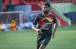 Club Eagles’ striker Ahmed Rizwan during the match against Foakaidhoo in the Dhiraagu Dhivehi Premier League 2018. PHOTO: NISHAN ALI/MIHAARU 