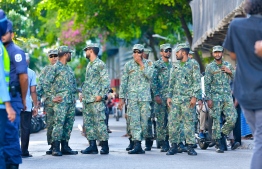 Military personnel on duty. Maldives National Defence Force (MNDF) raised the alert status of the country at 1900hrs on December 24. PHOTO: HUSSAIN WAHEED/ MIHAARU