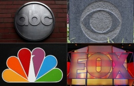 (COMBO) This combination of file pictures created on October 16, 2018 shows (Clockwise from top L), the ABC logo outside of its headquarters February 24, 2010 in New York;  The CBS logo at the network's headquarters on August 6, 2018, in New York; The Fox Network logo is displayed on January 17, 2005, in Universal City, California; The NBC logo on the network's studios on October 20, 2008 in Burbank, California. - They once produced must-see television shows like "Seinfeld," "ER" and "Friends" but America's broadcast networks are facing a major crisis, as more and more viewers cut the cord in search of innovative content elsewhere. Some are even wondering if there is a future for scripted television on ABC, CBS, NBC and Fox, which was roundly snubbed in major categories at the Emmy Awards in September 2018. (Photos by various sources / AFP)