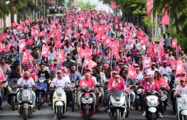 PPM supporters hold a motorbike rally in Hulhumale during President Abdulla Yameen's presidential campaign. PHOTO/PPM
