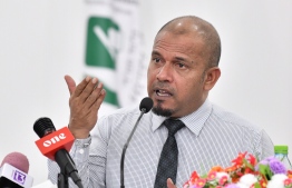 Elections Commission's President Ahmed Shareef speaks at a press conference. PHOTO/MIHAARU