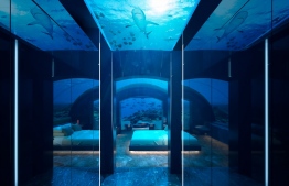 ދުނިޔޭގެ އެންމެ ފުރަތަމަ ކަނޑުއަޑީ ވިލާ، ދަ މުރަކައިގެ މާސްޓަ ބެޑްރޫމް -- ފޮޓޯ: ކޮންރެޑް މޯލްޑިވްސް ރަންގިލި