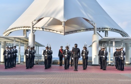 Male City, November 3, 2018: The musical drill held by MNDF soldiers at the Republic Square to mark Victory Day. PHOTO: NISHAN ALI/MIHAARU