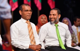 Mohamed Nasheed (Anni) - MDP, and Sheikh Imran Abdulla - Adhaalath Party. PHOTO: MIHAARU / HUSSAIN WAHEED