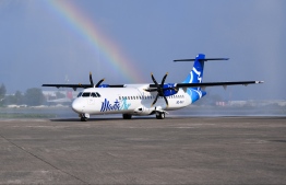 The first air craft of Manta Air following its landing at Velana International airport. PHOTO: AHMED NISHAATH / MIHAARU 