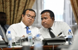 MP Mohamed Aslam and MP Abdul Ghafoor Moosa of the State Budget 2019 review committee. PHOTO: HUSSAIN WAHEED/MIHAARU
