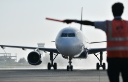 IndiGo Airlines' inaugural flight lands at Velana International Airport. PHOTO/MIHAARU