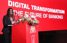 Head of Channel Management, Aishath Fifsheen Ali presenting the 'Digital Transformation - The Future of Banking'. PHOTO: BANK OF MALDIVES