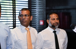 (FILE) Mohamed Nasheed (R) and  Imran Abdulla on November 15, 2018 -- Photo: Mihaaru