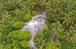 Aerial view of the 'hawitta' in L.Gan. PHOTO/SAUGAAN SHAREEF