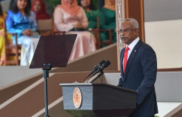 November 17, 2018, Male City: President Ibrahim Mohamed Solih addresses the nation following his inauguration. PHOTO: NISHAN ALI/MIHAARU