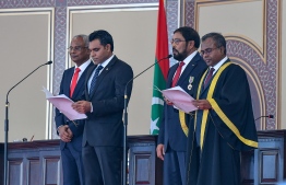 November 17, 2018, Male City: Vice President Faisal Naseem takes his oath of office. PHOTO: NISHAN ALI/MIHAARU