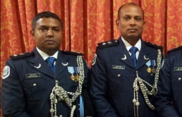 Former head of Crime Investigation Command, Ahmed Mohamed (L) and head of Directorate of Intelligence, Mohamed Jamsheed. PHOTO: MIHAARU