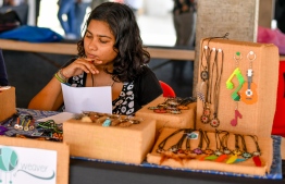 Craft collective 'Dream Weaver' with their signature dreamcatchers, keyrings, bracelets and more during the 5-year anniversary show of 'Fannuge Dharin'. PHOTO: AHMED NISHAATH/MIHAARU