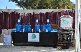 Local conservation project 'Plastic Noon Gotheh' and local water manufacturing company 'Handy Water' providing free drinking water during the 5-year anniversary show of 'Fannuge Dharin'. PHOTO: AHMED NISHAATH/MIHAARU