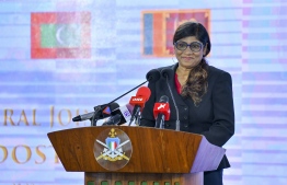 Defence Minister Mariya Ahmed Didi at the opening ceremony of 'Dosti 14'. PHOTO: AHMED NISHAATH / MIHAARU