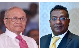 Former President Maumoon Abdul Gayoom (L) and Kaashidhoo MP Abdulla Jabir clash over MVR 29 million allegedly loaned to the former president.  PHOTO: MIHAARU