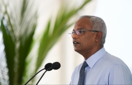 President Ibrahim Mohamed Solih speaks at Dhiffushi / PHOTO:MIHAARU