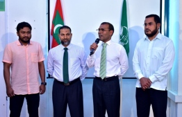 Adhaalath Party's senior leaders with former President Mohamed Nasheed (2nd R) of the MDP. PHOTO: MIHAARU
