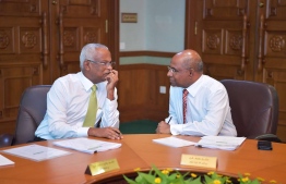 President Ibrahim Mohamed Solih (L) and Minister of Foreign Affairs during a cabinet meeting held at the President's Office. PHOTO: PRESIDENT'S OFFICE