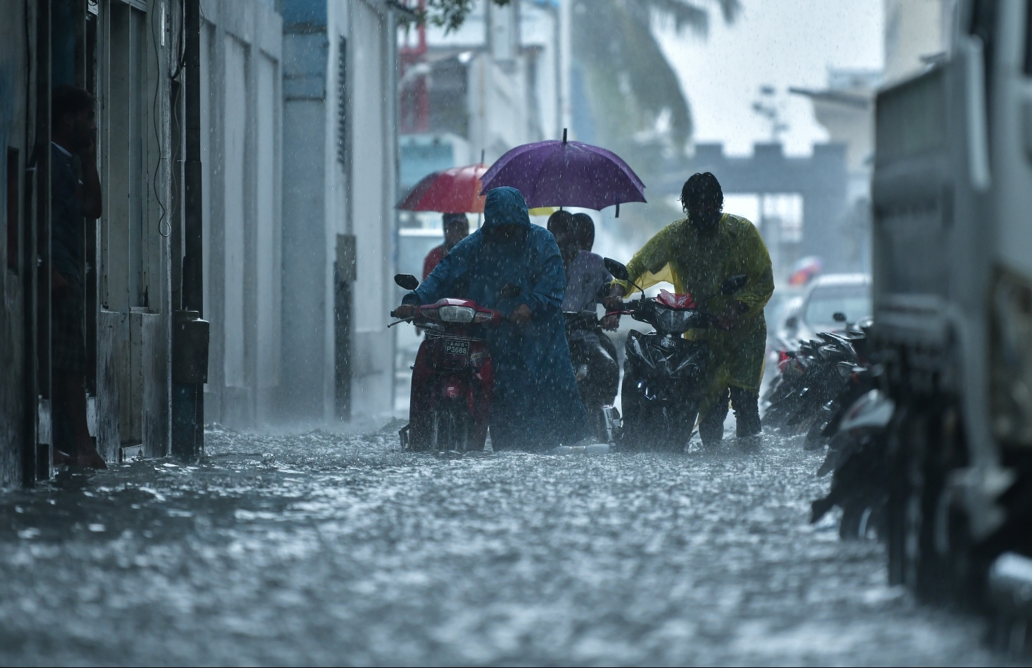 ފެން ބޮޑުވެފައިވާ މަގަކުން ސައިކަލްތައް ގެންދަނީ: ފެން ބޮޑުވުމުގެ މައްސަލައަށް ހައްލެއް ބޭނުންވޭ -- މިހާރު ފޮޓޯ
