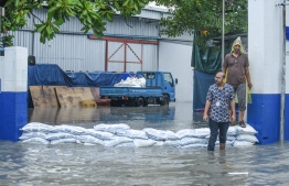 A State Trading Organization godown during the flooding of Male' on November 5. PHOTO: AHMED NISHAATH/MIHAARU