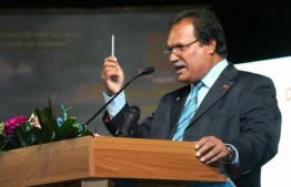 Civil Service Commission (CSC) President Dr. Ali Shameem addresses a conference. PHOTO: MIHAARU