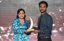 Moosaa Rasheed (Avas) wins Journalism Award for Political Category, beating out Fazeena Ahmed (Mihaaru) and Nazim Hassan (Avas) / PHOTO: MIHAARU