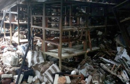 Damages from the fire to the godown of the gift shop in Kuredu Island Resort and Spa. PHOTO: MNDF