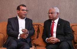 President Ibrahim Mohamed Solih (R) and former President Mohamed Nasheed. PHOTO: NISHAN ALI/MIHAARU