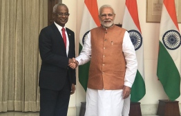 President Ibrahim Mohamed Solih shaking hands with Indian Prime Minister Narendra Modi, during the President's first state visit to India. PHOTO: AHMED HAMDHOON/MIHAARU
