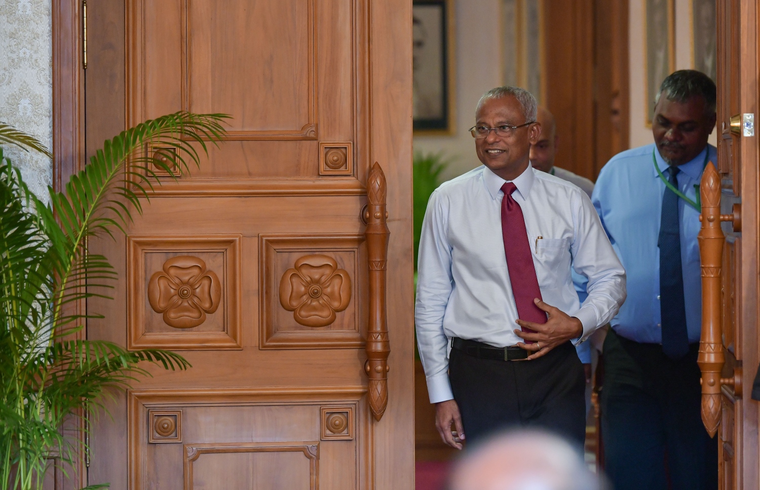 މިއަދުގެ ނިއުސް ކޮންފަރެންސަށް ރައީސް އިބްރާހިމް މުހައްމަދު ސޯލިހް ވަޑައިގަންނަވަނީ.---ފޮޓޯ: ނިޝާން އަލީ/މިހާރު