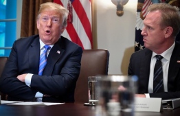 (FILES) In this picture dated July 18, 2017 US President Donald Trump and Deputy Secretary of Defense Patrick Shanahan (R), are seen during a cabinet meeting on July 18, 2018, at the White House in Washington, DC. (Photo by Nicholas Kamm / AFP)